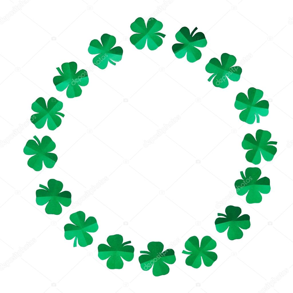 1024x1024 Emerald Green Paper Clover Shamrock Leafs Wreath Border Frame