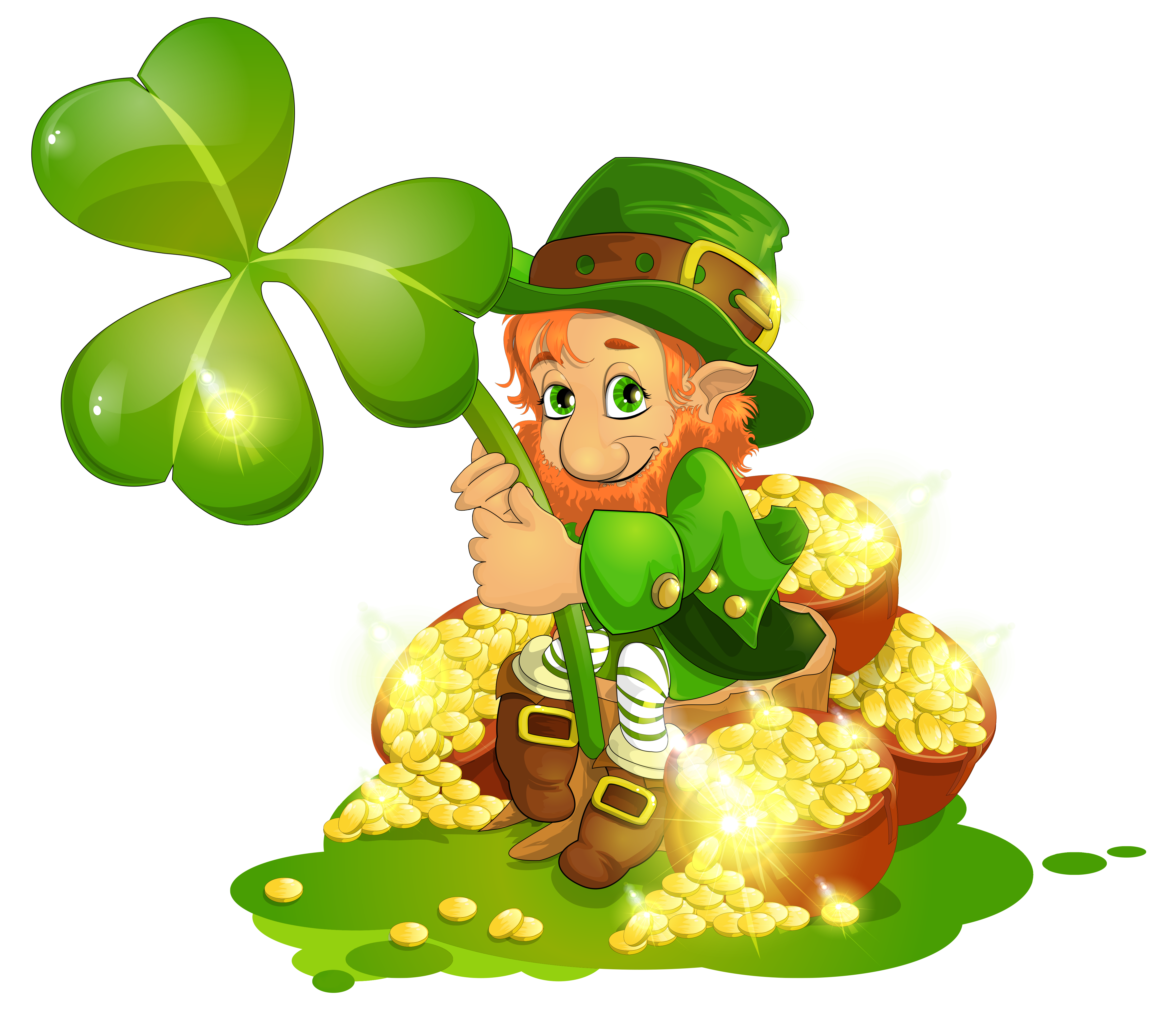 4642x4039 Saint Patrick's Day Leprechaun With Pot Of Gold And Shamrock Png