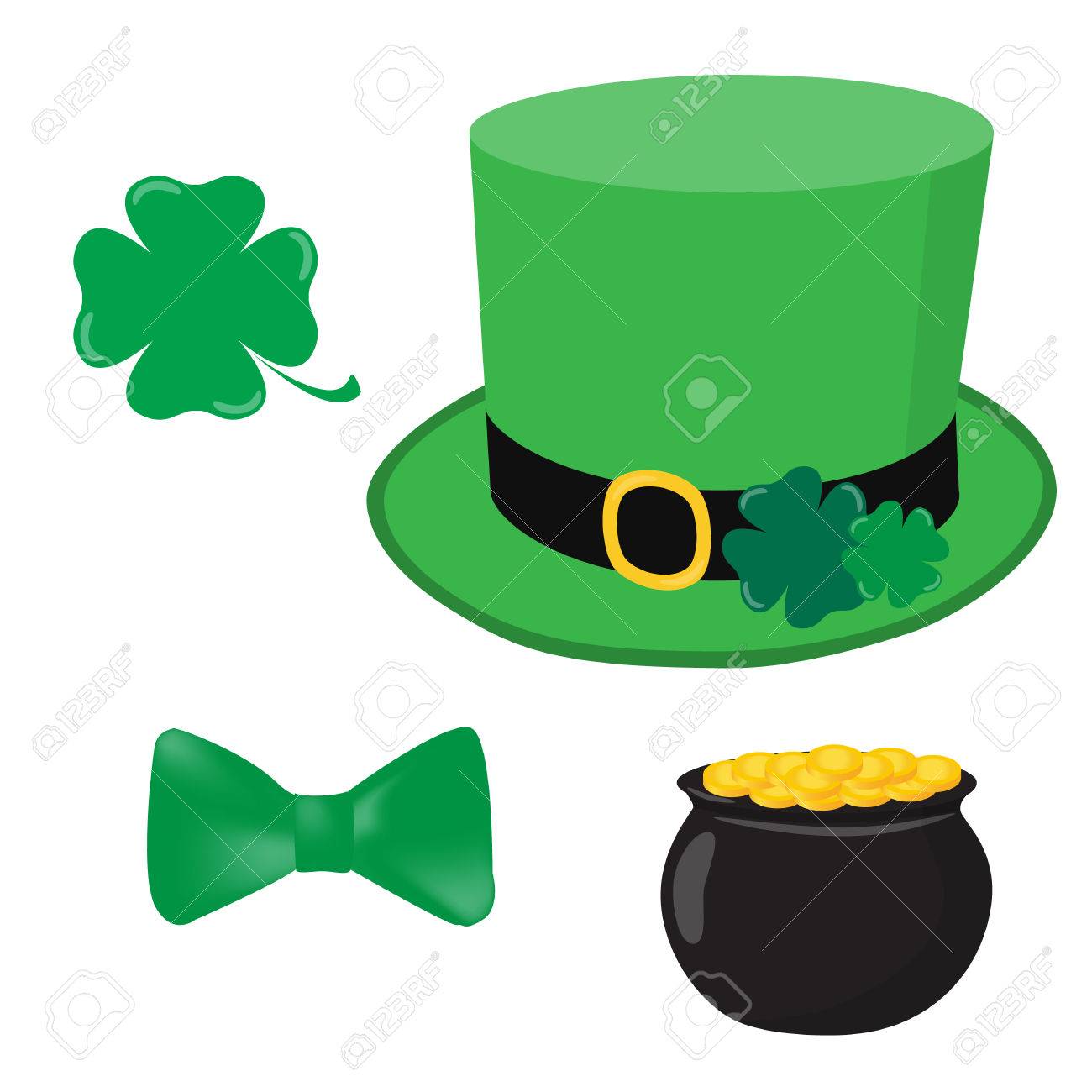 1300x1300 Leprechaun Set. Green Hat Cylinder With Pot Of Gold Green Bow