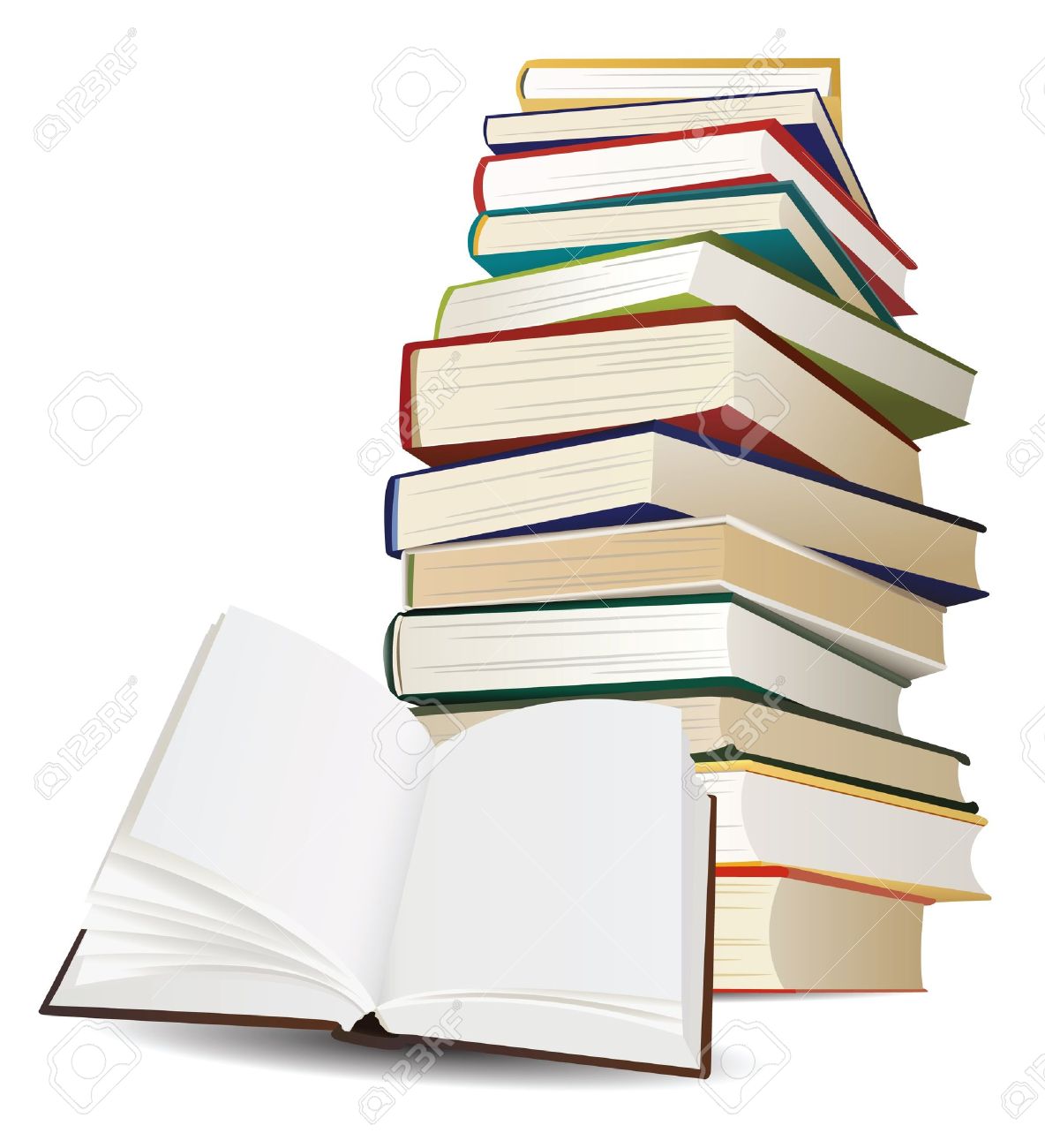 1184x1300 Stack Of Books And Opened Book With Blank Pages Vector Royalty