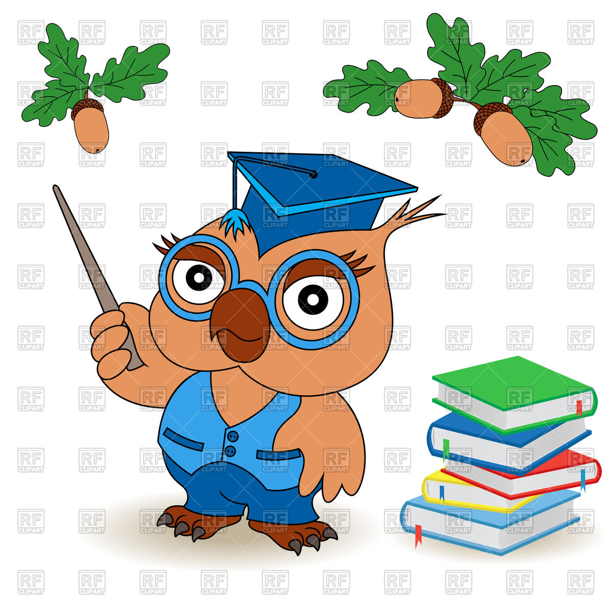 1200x1200 Professor Owl In Glasses With Pointer, Book Stack And Acorns