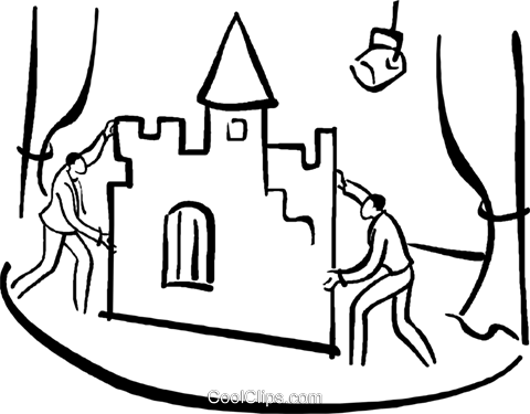 480x375 Stage Hands Setting Up Props Royalty Free Vector Clip Art