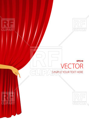 295x400 Red Curtain With Woman Hand Royalty Free Vector Clip Art Image