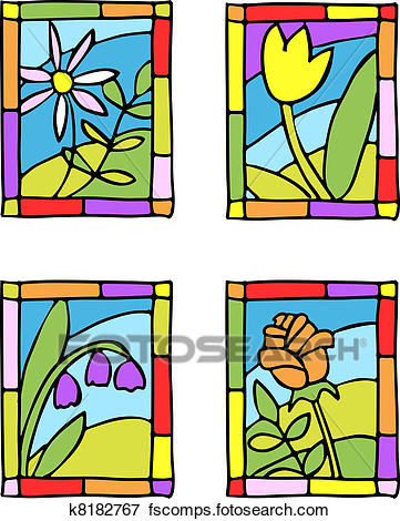361x470 Clip Art Of Simple Spring Flowers. Styled Stained Glass. K8182767