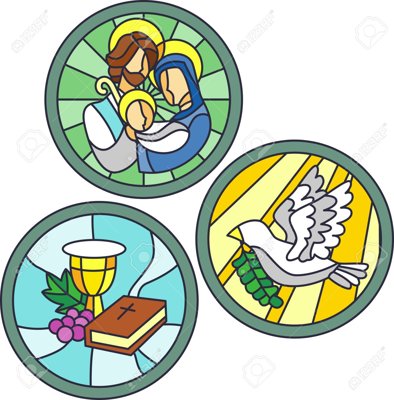 1282x1300 Stained Glass Illustration Featuring Christian Symbols Stock Photo
