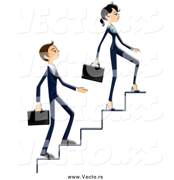 600x620 Vector Of A Business Woman And Man Climbing Up Stairs By Bnp