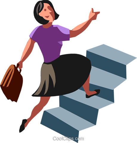 460x480 Businesswoman Running Up Stairs Royalty Free Vector Clip Art