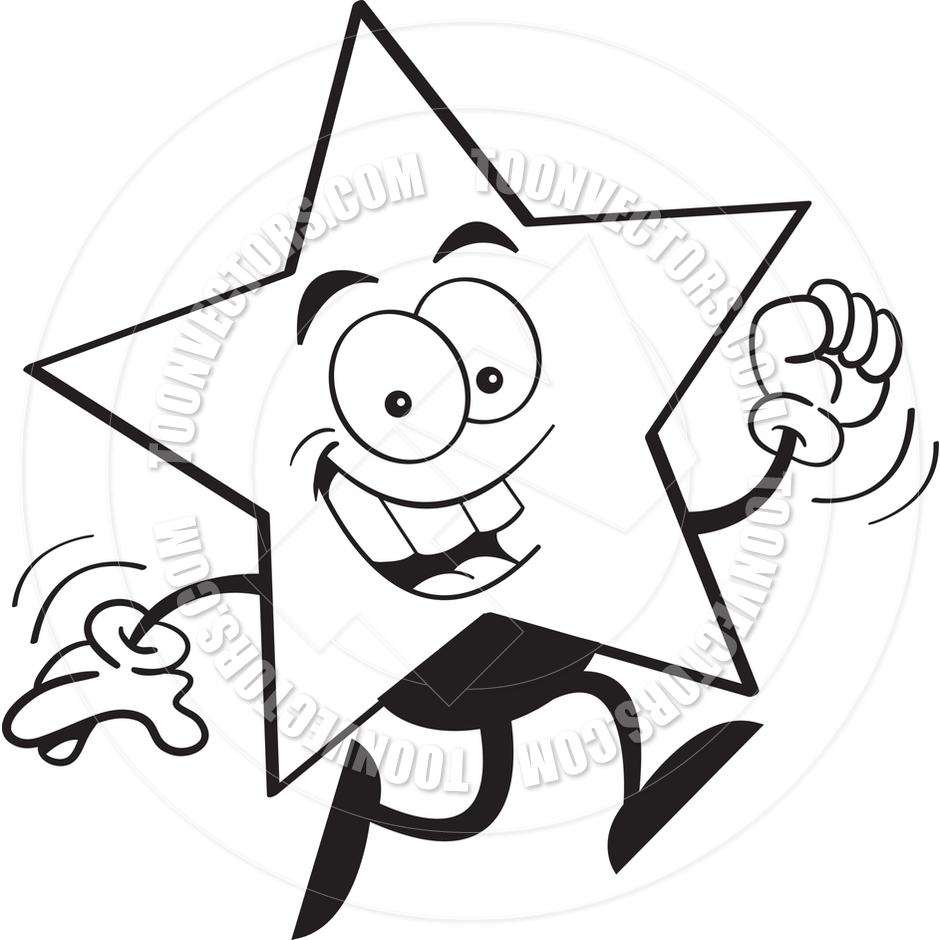 940x940 Cartoon Star Running (Black And White Line Art) By Kenbenner