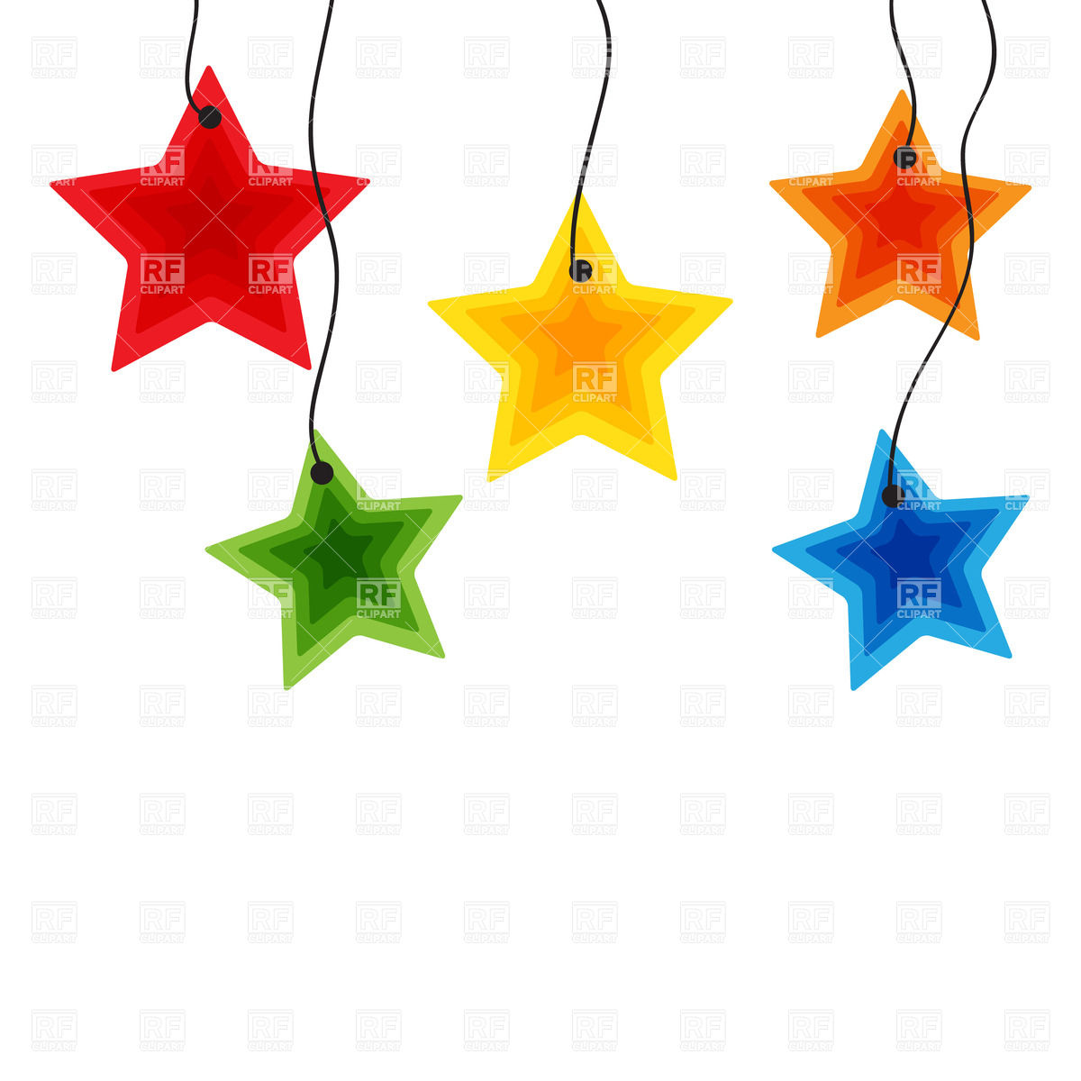 1200x1200 Five Colorful Hanging Stars Royalty Free Vector Clip Art Image
