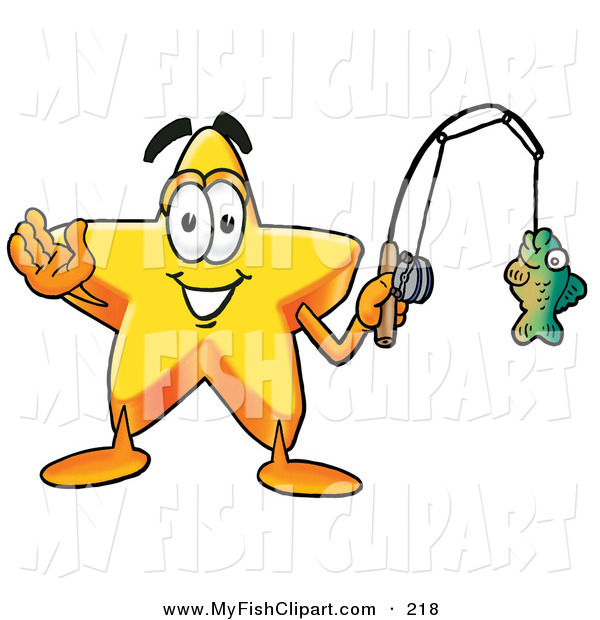 600x620 Clip Art Of A Gold Star Mascot Cartoon Character Holding A Fish