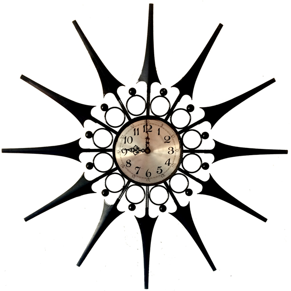 600x600 Mid Century Starburst Black Metal Wall Clock