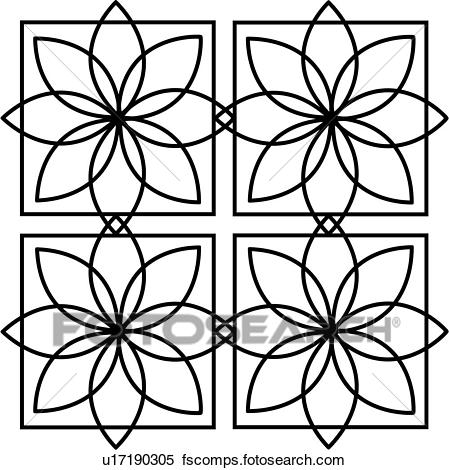 449x470 Clipart Of , Mandala, Floral, Geometric, Square, Starburst, Tile