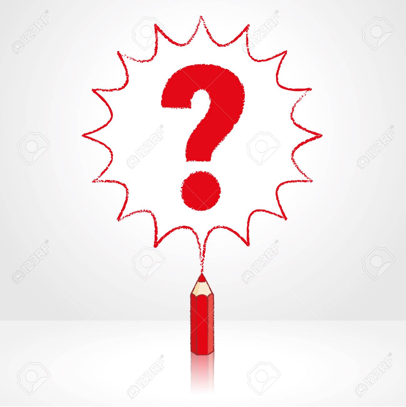 1297x1300 Red Pencil With Reflection Drawing Question Mark In Starburst