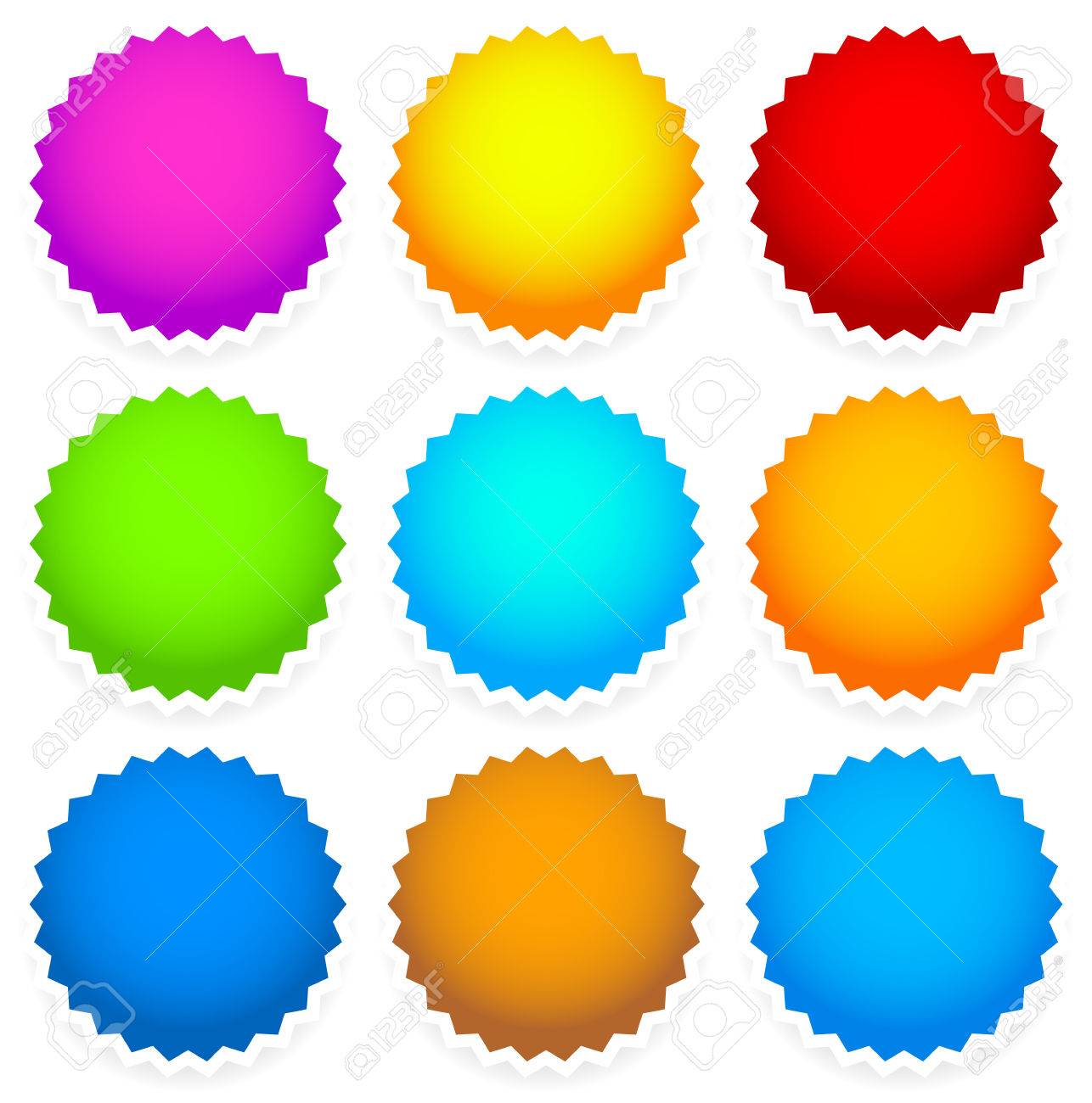 1286x1300 9 Bright Blank Badge, Starburst Shape Royalty Free Cliparts
