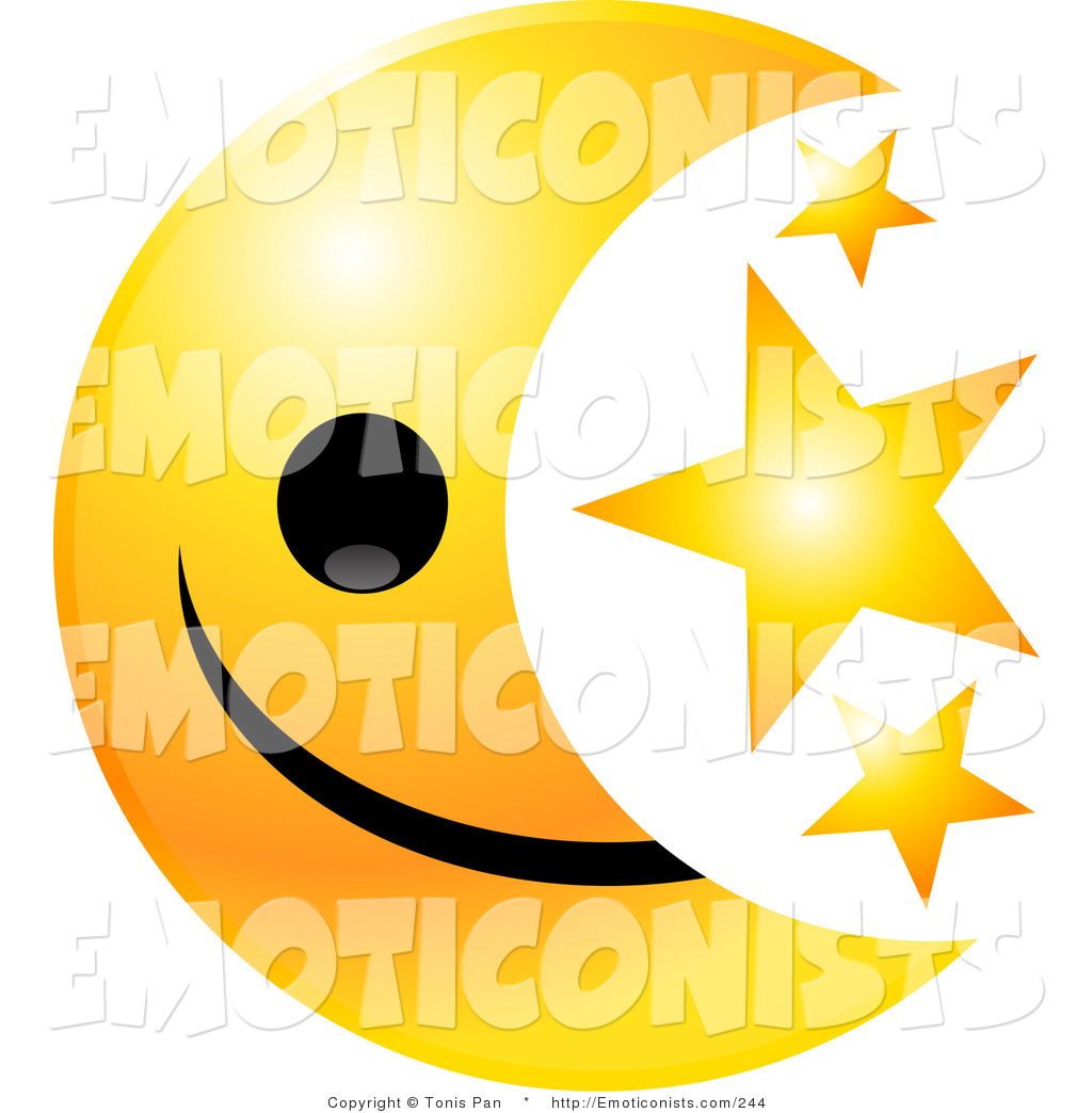 1024x1044 Clip Art Of A Yellow Happy Moon Emoticon Face With Three Golden