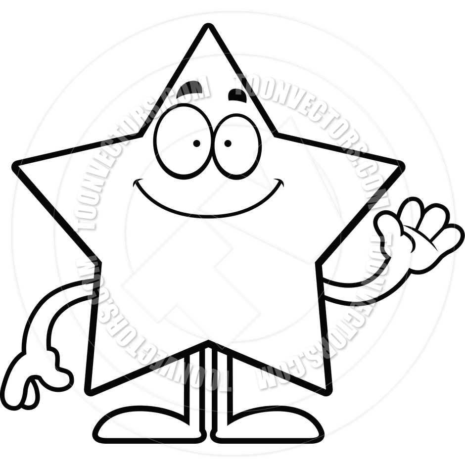 940x940 Cartoon Star Waving (Black And White Line Art) By Cory Thoman