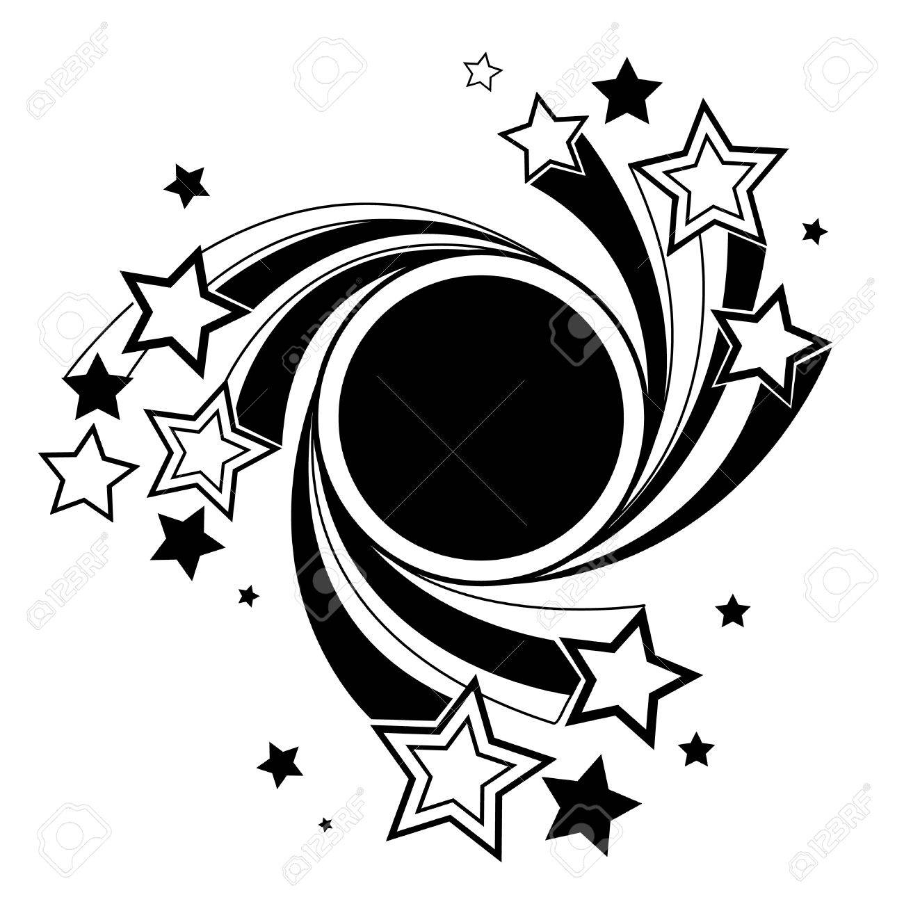 1300x1300 Round Black Banner With Black Outline Stars On A White Background