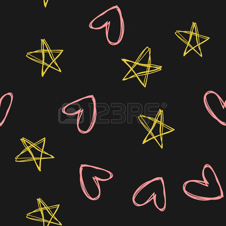 450x450 Seamless Pattern With Outlines Of Stars, Hearts And Circles