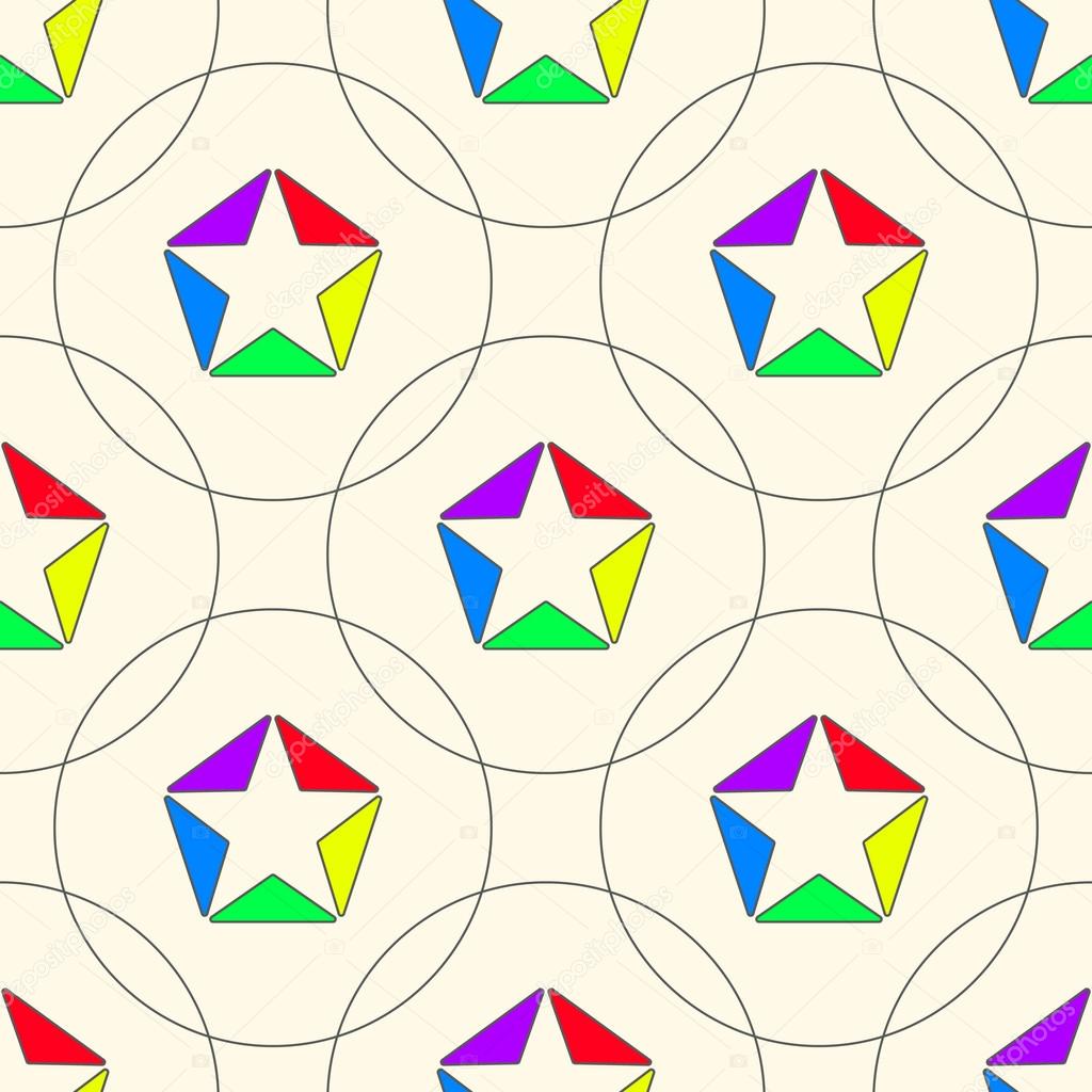 1024x1024 Stars Of Colored Triangles With Outlines And Circles. Seamless P