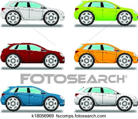 450x389 Clip Art Of Crossover. Cartoon Car With Big Wheels, Six Colors