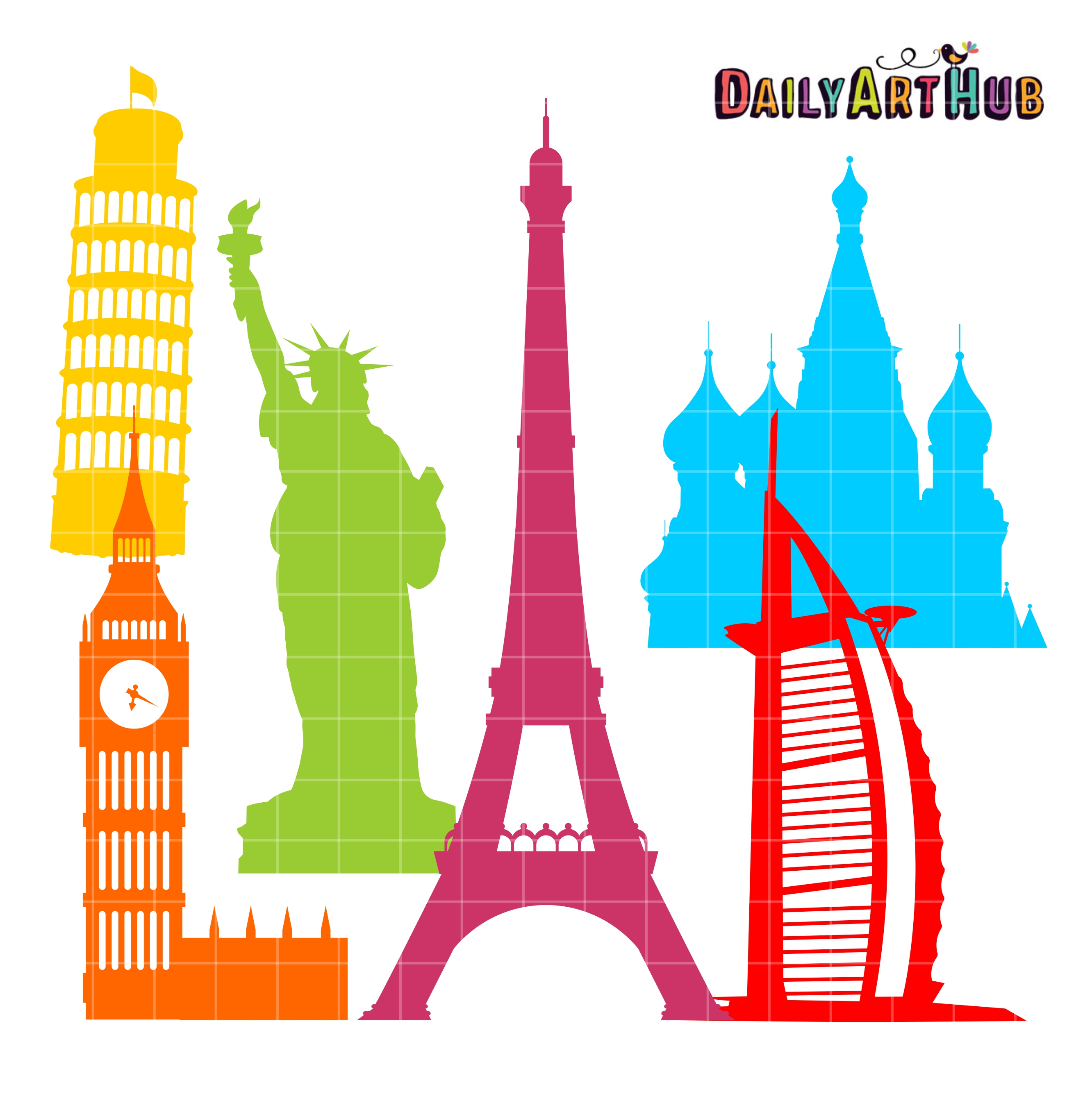 2664x2670 Free World Landmarks Silhouettes Clip Art Set Svg Cutting Files