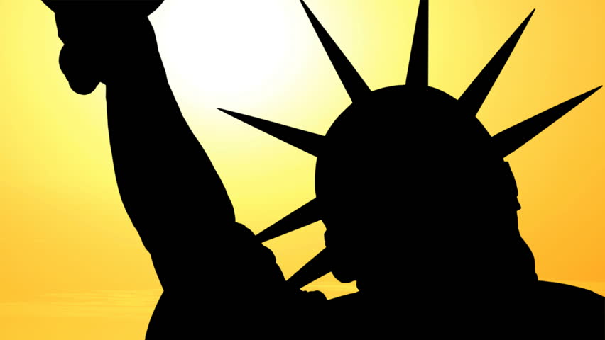 852x480 Statue Of Liberty Silhouette With Time Lapse Sunset. Stock Footage