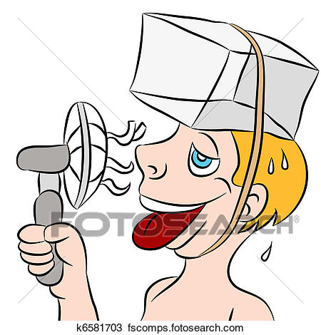 450x470 Clipart Of Hot Sweaty Man Trying To Stay Cool K6581703
