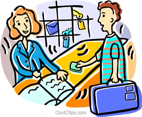 480x398 Man Checking Into A Hotel Royalty Free Vector Clip Art