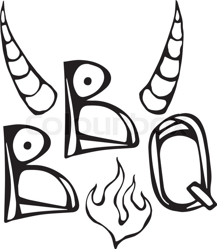 700x800 Bbq Steak Concept Lettering With Fire And Bull Horns. Meat Logo
