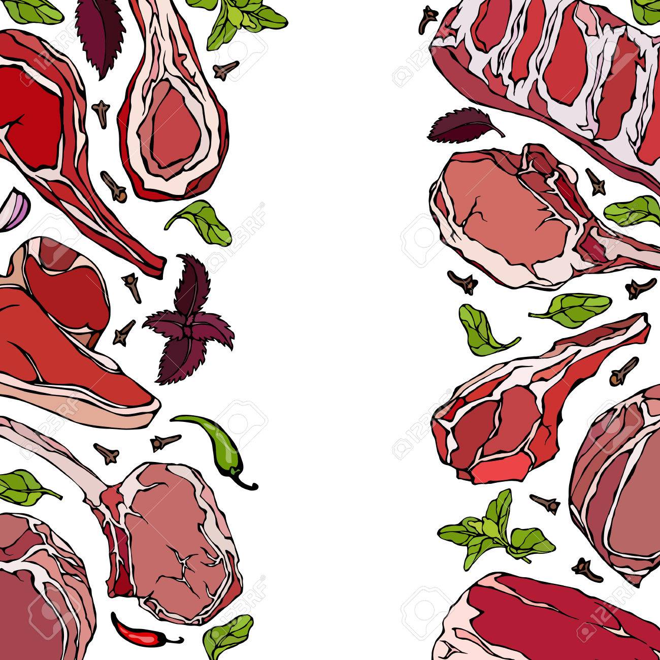 1300x1300 Frame With Meat Products. Restaurant Menu Or Butcher Shop Template