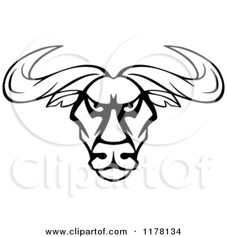450x470 Clipart Of An Intimidating Black And White Bull Head