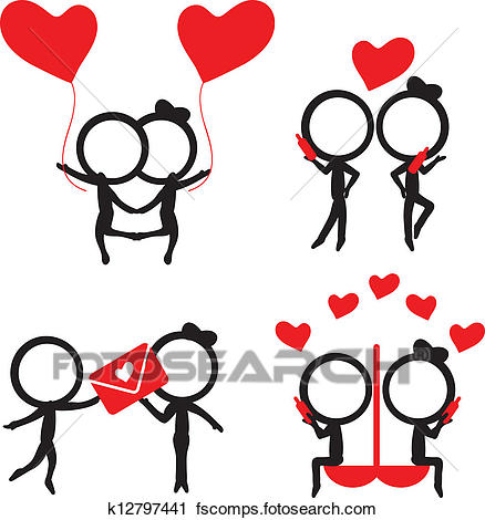 438x470 Clipart Of Stick Figure With Hearts Background K12603715