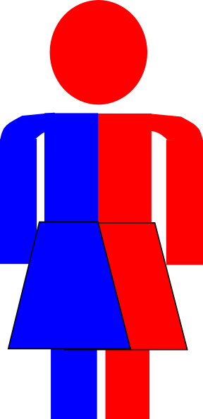 288x594 Half Blue Half Red Stick Figure Woman Clip Art