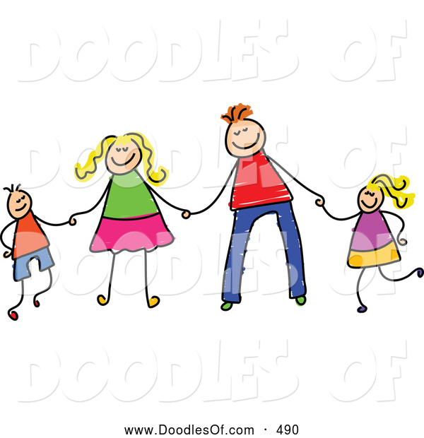 600x620 Vector Clipart Of A Child's Sketch Of A Happy Stick Figure Family