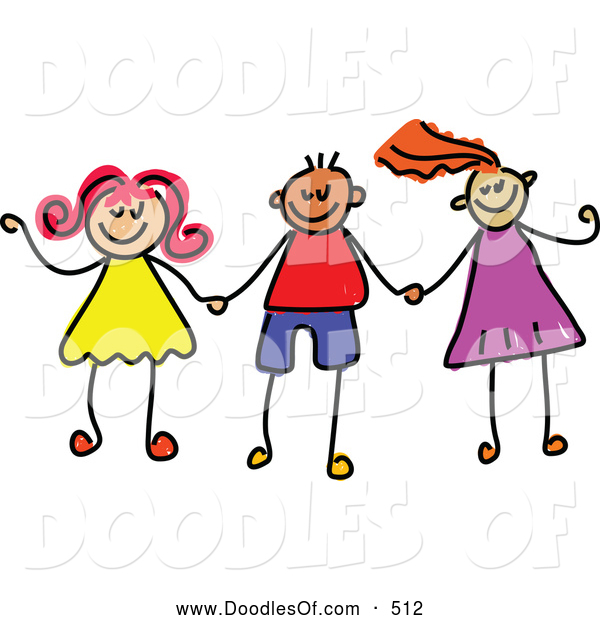 600x620 Vector Clipart Of A Childs Sketch Of Stick Figure Boys And Girls