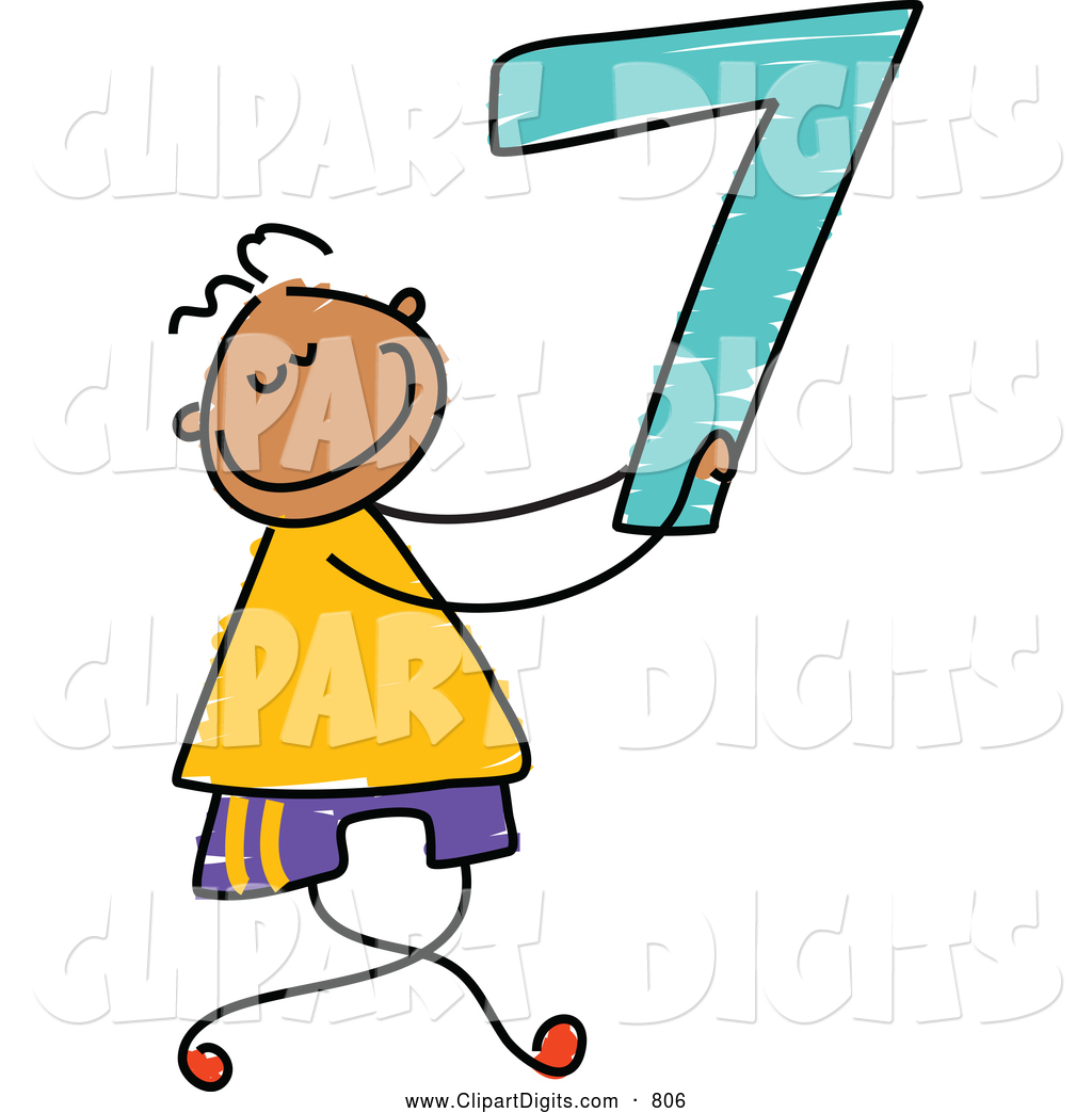 1024x1044 Vector Clip Art Of A Stick Figure Boy Holding The Number 7 Seven