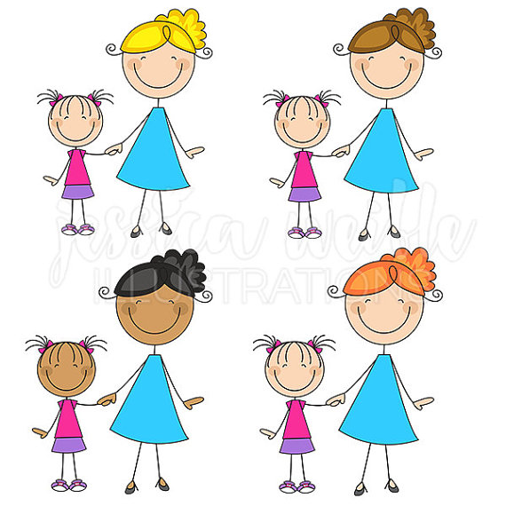 570x570 Mom And Daughter Stick Figures Cute Digital Clipart