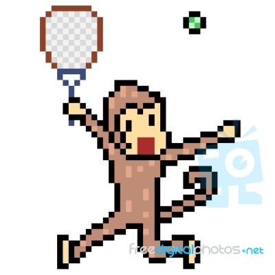 400x400 Pixel Art Monkey Tennis Stock Image