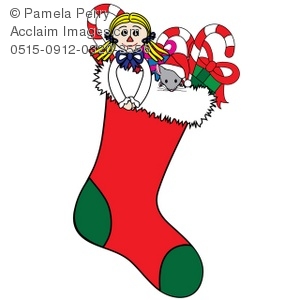 300x300 Clip Art Illustration Of A Christmas Stocking Filled With Toys
