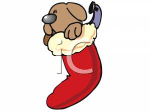 300x225 Cute Puppy In A Christmas Stocking Clip Art Image