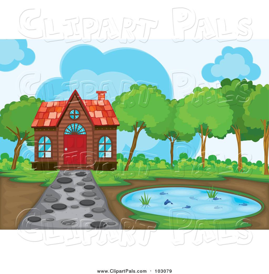 1024x1044 Pal Clipart Of A Cabin And Pond With A Stone Path By Graphics Rf