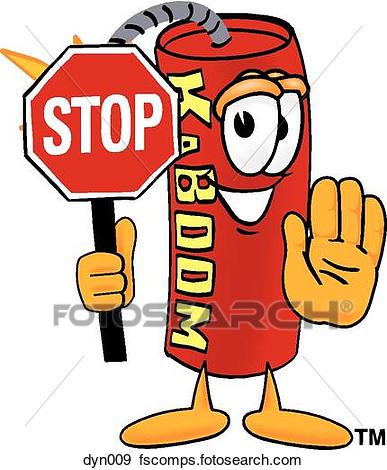 387x470 Clip Art Of Dynamite Holding Stop Sign Dyn009
