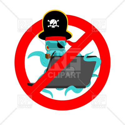 400x400 Stop Web Pirate Sign. Octopus And Laptop. Royalty Free Vector Clip