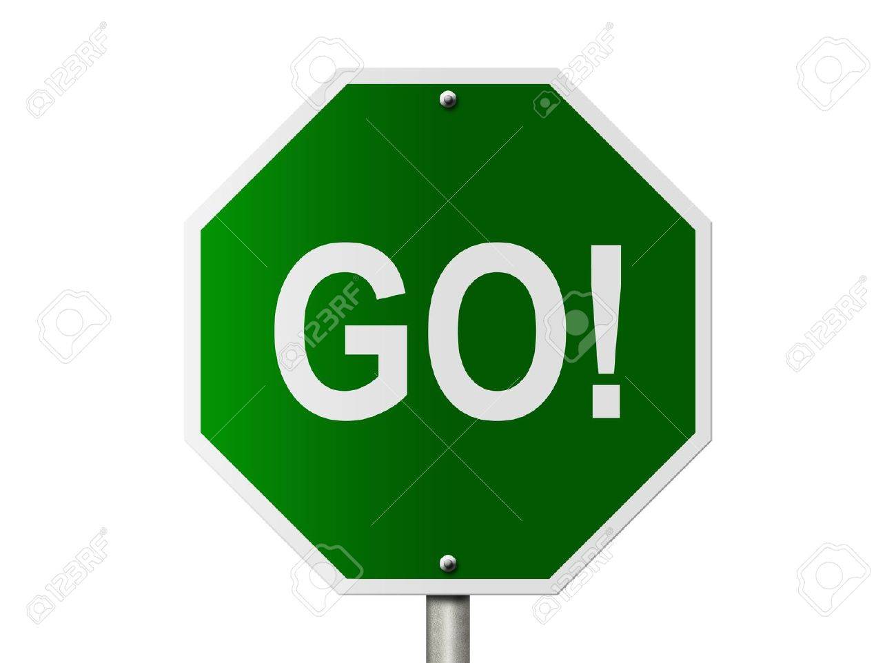 1300x962 An American Road Sign Isolated On White, Go Sign Stock Photo