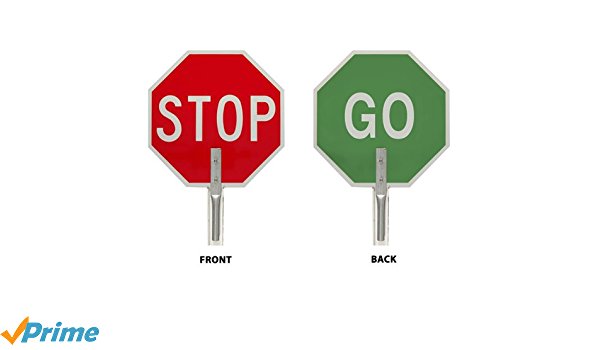 600x350 Brady 55775 Aluminum Stop Go Traffic Paddle Sign, White On Red