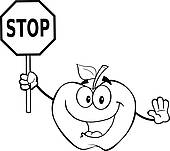 170x151 Clipart Of Outlined Apple Holding A Stop Sign K15640241