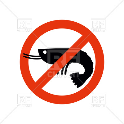 400x400 Stop Sign With Silhouette Of Shrimp, Ban Prawn Royalty Free Vector