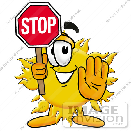 450x450 Clip Art Graphic Of A Yellow Sun Cartoon Character Holding A Stop