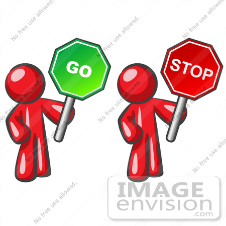 450x450 Clip Art Graphic Of Red Guy Characters Holding Up Go And Stop