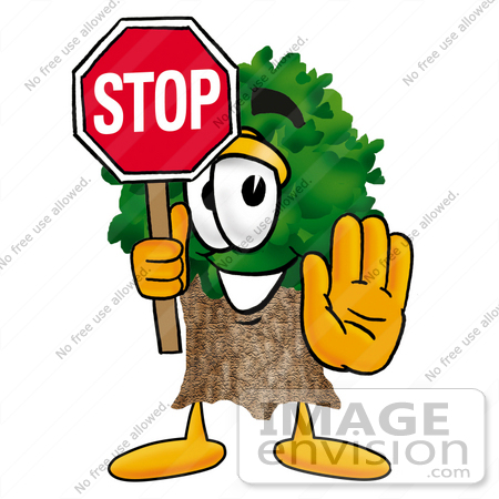 450x450 Clip Art Graphic Of A Tree Character Holding A Stop Sign
